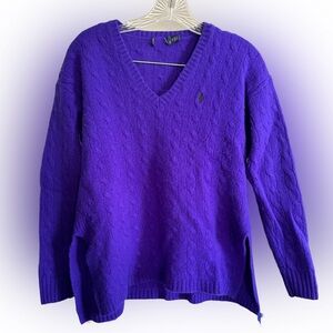 Ralph Lauren Purple Cashmere Wool V Neck Sweater